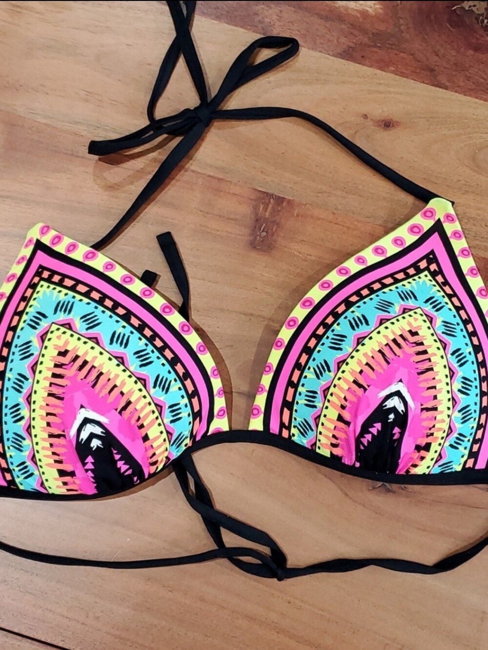 European Aztec-Tribal pattern halter padded Bikini- NWOT